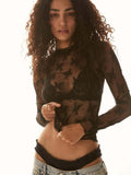 Women's Floral Lace Thumb Hole Sheer Tee