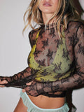Women's Floral Lace Thumb Hole Sheer Tee