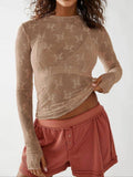 Women's Floral Lace Thumb Hole Sheer Tee