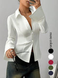 Women's Slim-Fit Button-Down Long-Sleeved Casual Shirt, Suitable for Daily Commuti