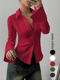 Women's Slim-Fit Button-Down Long-Sleeved Casual Shirt, Suitable for Daily Commuti