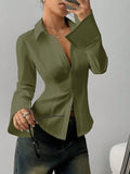 Women's Slim-Fit Button-Down Long-Sleeved Casual Shirt, Suitable for Daily Commuti