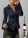 Women's Slim-Fit Button-Down Long-Sleeved Casual Shirt, Suitable for Daily Commuti
