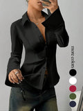 Women's Slim-Fit Button-Down Long-Sleeved Casual Shirt, Suitable for Daily Commuti