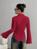 Women's Slim-Fit Button-Down Long-Sleeved Casual Shirt, Suitable for Daily Commuti