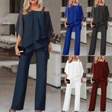 🔥(FREE SHIPPING)🔔Elegant Layered Chiffon Top & Wide-Leg Pants Set