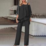 🔥(FREE SHIPPING)🔔Elegant Layered Chiffon Top & Wide-Leg Pants Set