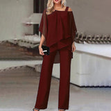 🔥(FREE SHIPPING)🔔Elegant Layered Chiffon Top & Wide-Leg Pants Set